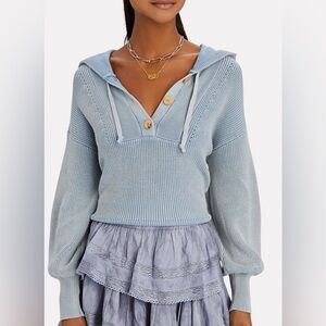 Veronica Beard Ursina Hooded Rib Knit Sweater in light blue, Sz L